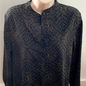 Lauren Ralph Lauren black marled high neck silky preppy summer  blouse, size M